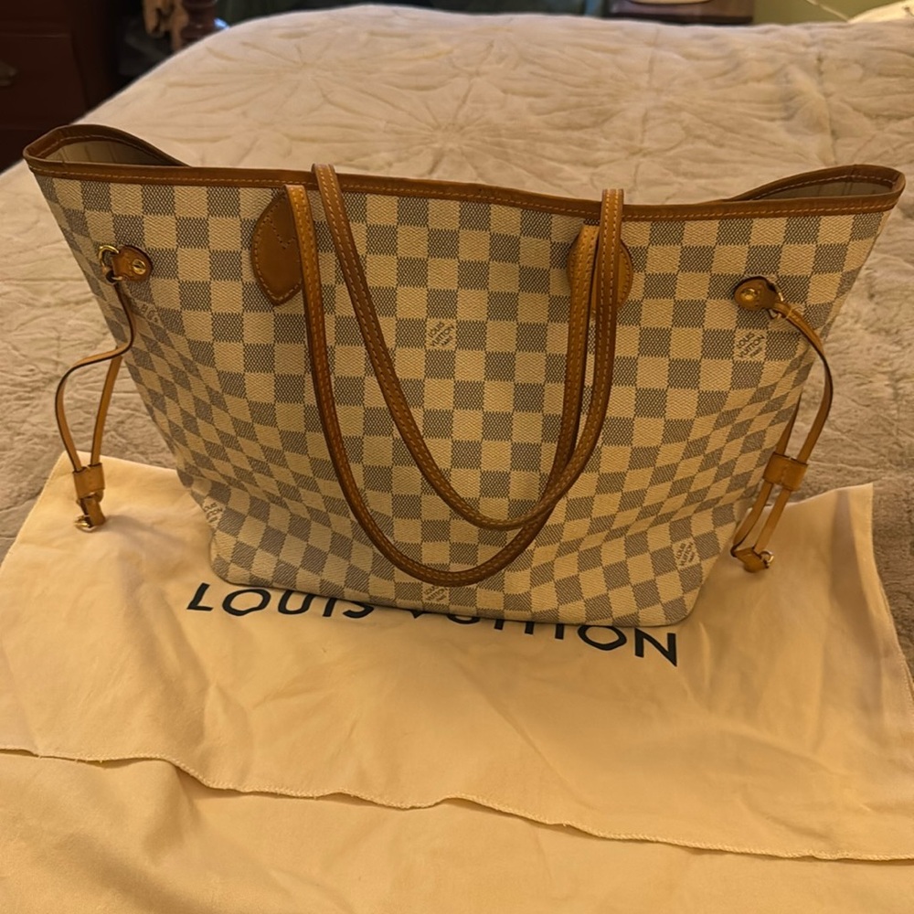 Authentic Louis Vuitton LV Damier Azur Neverfull MM Tote Bag Purse